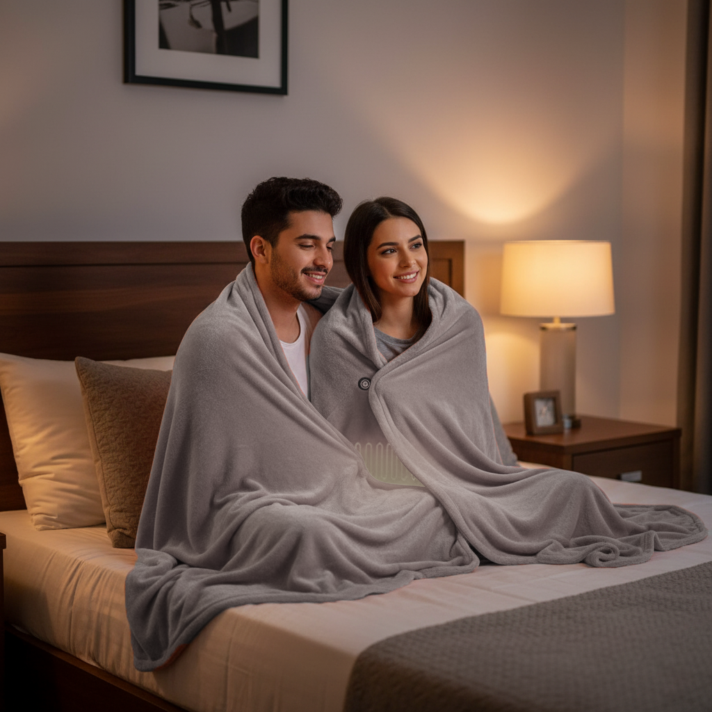 بطانية كهربائية USB مدفّأة – شال وشيلة 3 مستويات تسخين، 8 مناطق تدفئة، برف-كورال فلفت