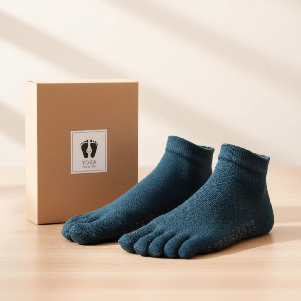 جوارب خمس أصابع رياضية غير قابلة للانزلاق – جوارب ليوغا وبيلاتس، مقاومة للانزلاق للمرأة