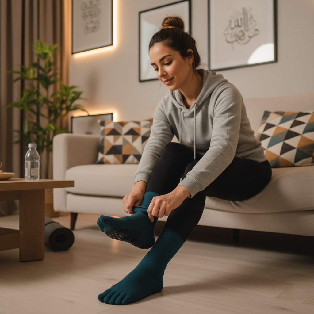 جوارب خمس أصابع رياضية غير قابلة للانزلاق – جوارب ليوغا وبيلاتس، مقاومة للانزلاق للمرأة