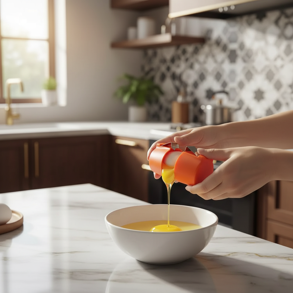 أداة تقسيم وقشر بيض يدوية 3-في-1 – لكسر البيض، فصل الصفار، وتصفية القشر بسهولة