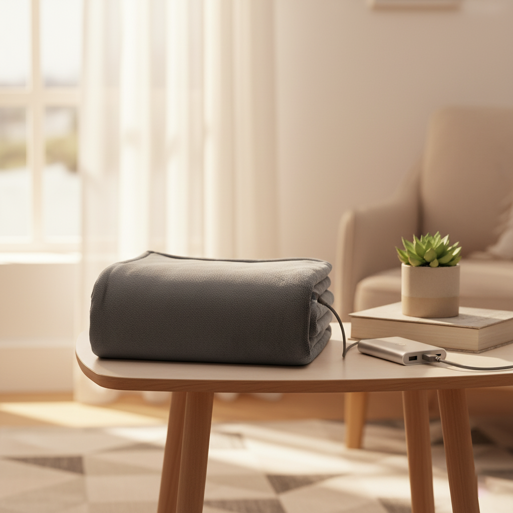 بطانية كهربائية USB مدفّأة – شال وشيلة 3 مستويات تسخين، 8 مناطق تدفئة، برف-كورال فلفت