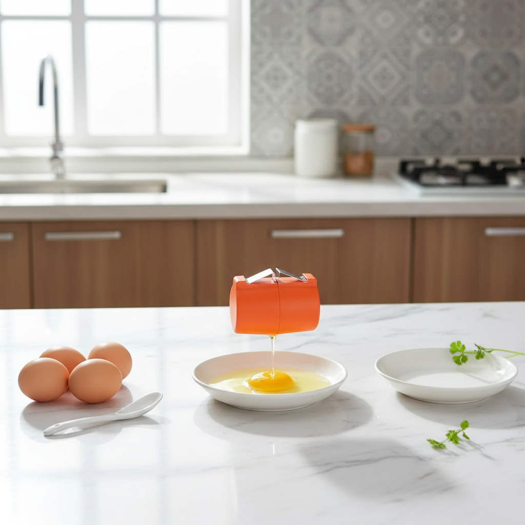 أداة تقسيم وقشر بيض يدوية 3-في-1 – لكسر البيض، فصل الصفار، وتصفية القشر بسهولة