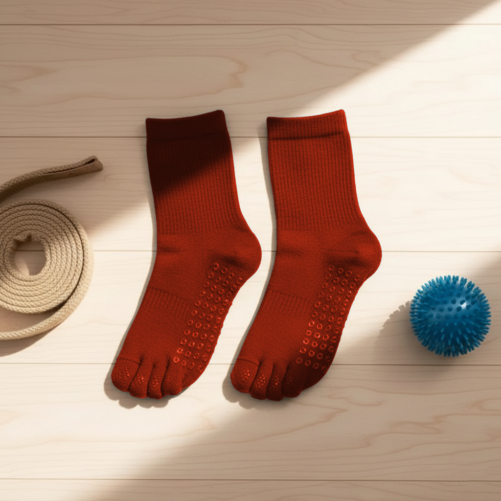 جوارب خمس أصابع رياضية غير قابلة للانزلاق – جوارب ليوغا وبيلاتس، مقاومة للانزلاق للمرأة