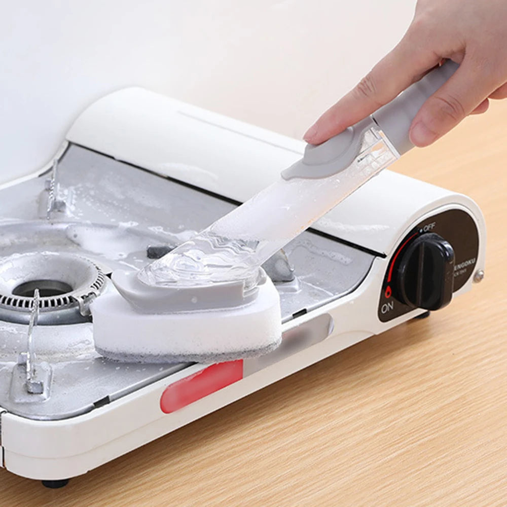 فرشاة تنظيف أواني بمقبض طويل – تعبئة آلية للسائل للتجهيز السريع