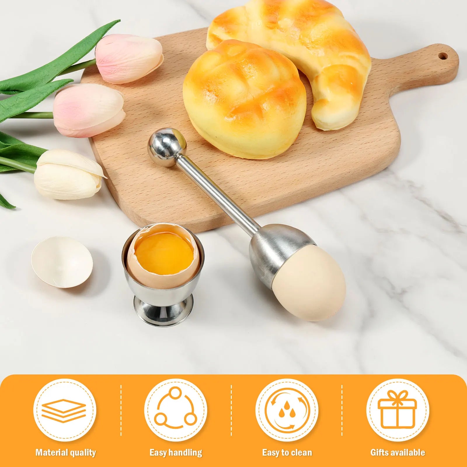 طقم مقصّ بورقة قِشر البيض 5 قطعة – أداة قص وغلق + أكواب للبيض للترتيب السريع في المطبخ